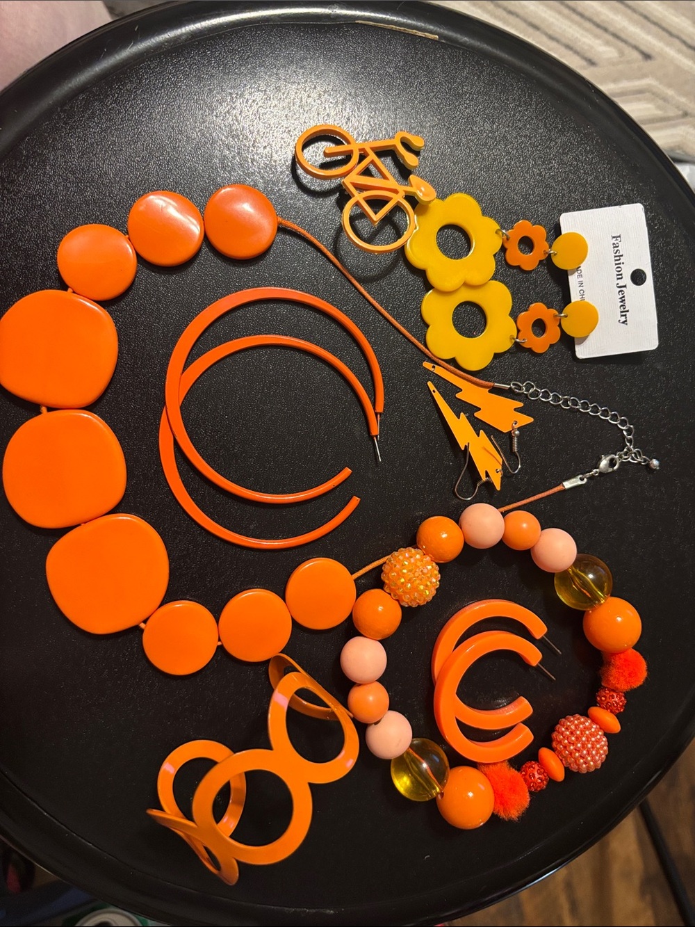 Orange Neon Retro Pop-art‎ Hippy Orange Necklace,Orange Bracelets Earrings